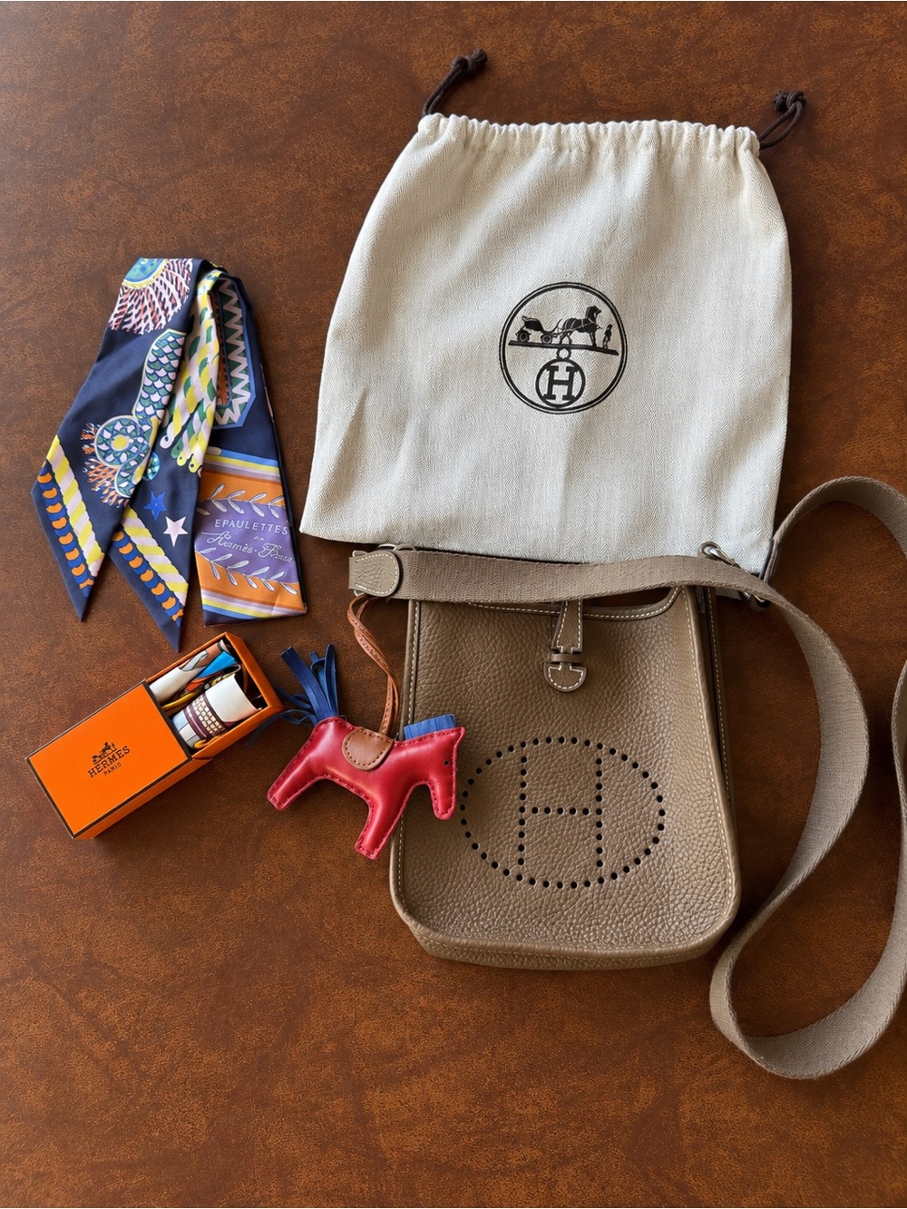 Hermès Evelyne TPM Etoupe with Twilly and Rodeo Charm